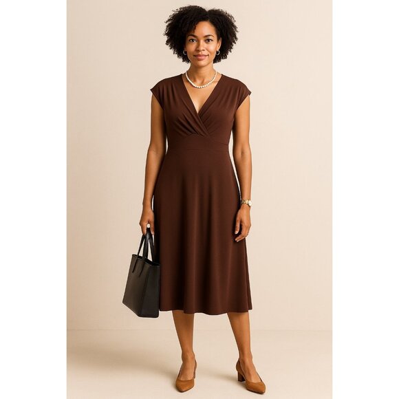 Focus Size 14 V-Neck Business Stylist Casual Sleeveless Maxi Dress Brown - Picture 1 of 13